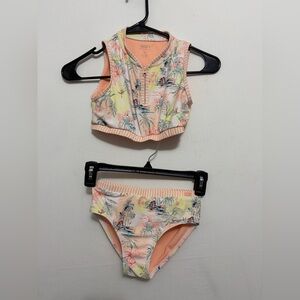 ROXY Girls 2PC Swimsuit Size 10 Tropical Rash Guard Set EUC(A375)